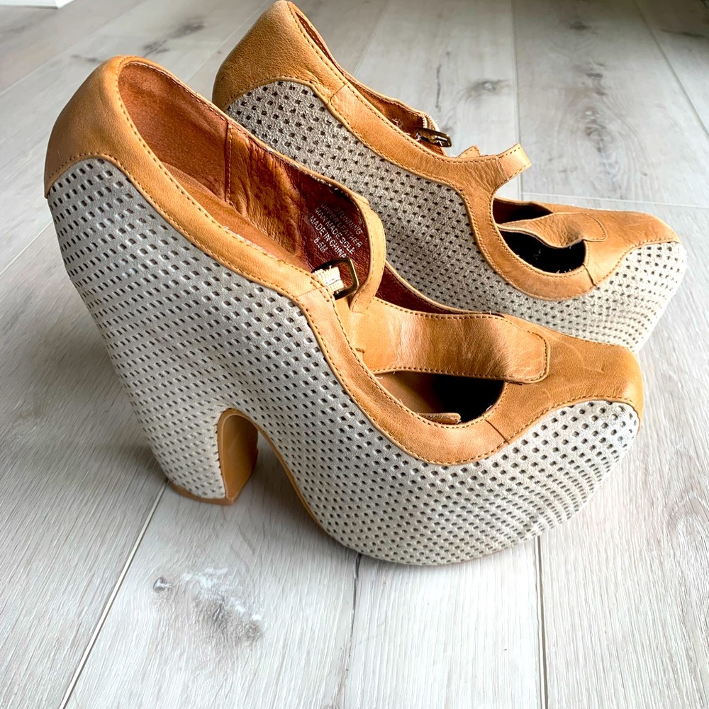 jeffrey campbell tan suede leather platforms 8.5